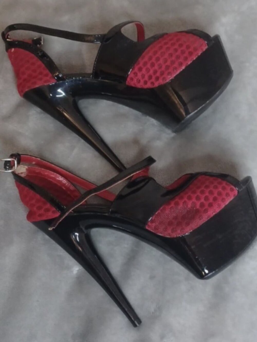 Lapdance Heels Sz 8 Black Red Peekaboo Toe 6" Heel 2" Platform Dance Pole